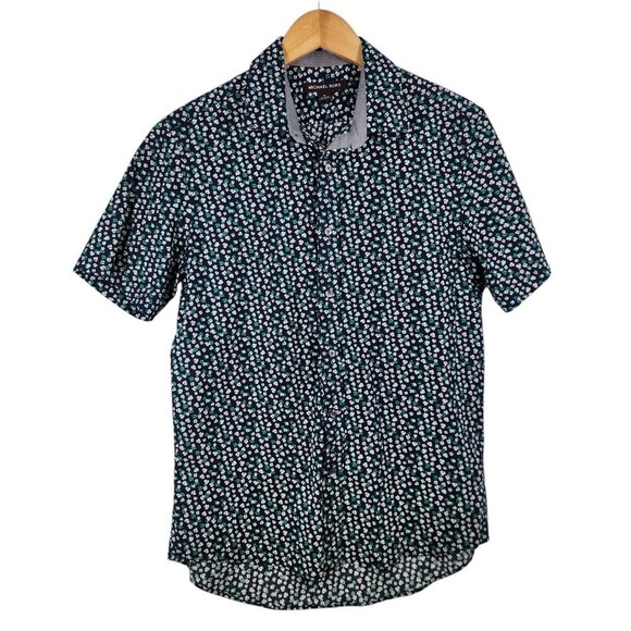Michael Kors Mens Short Sleeve Floral Button-Up‎ Shirt Medium Cotton Elastane - Picture 1 of 7